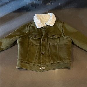 Old Navy Olive Green Jean Jacket with White Sherpa Collar
